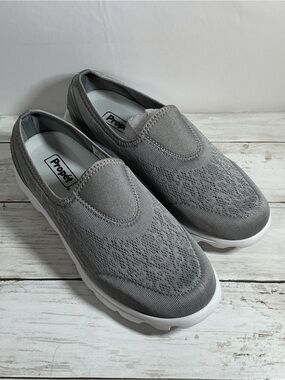 Propet Gray Knit Slip-On Walking Shoes with White Sole